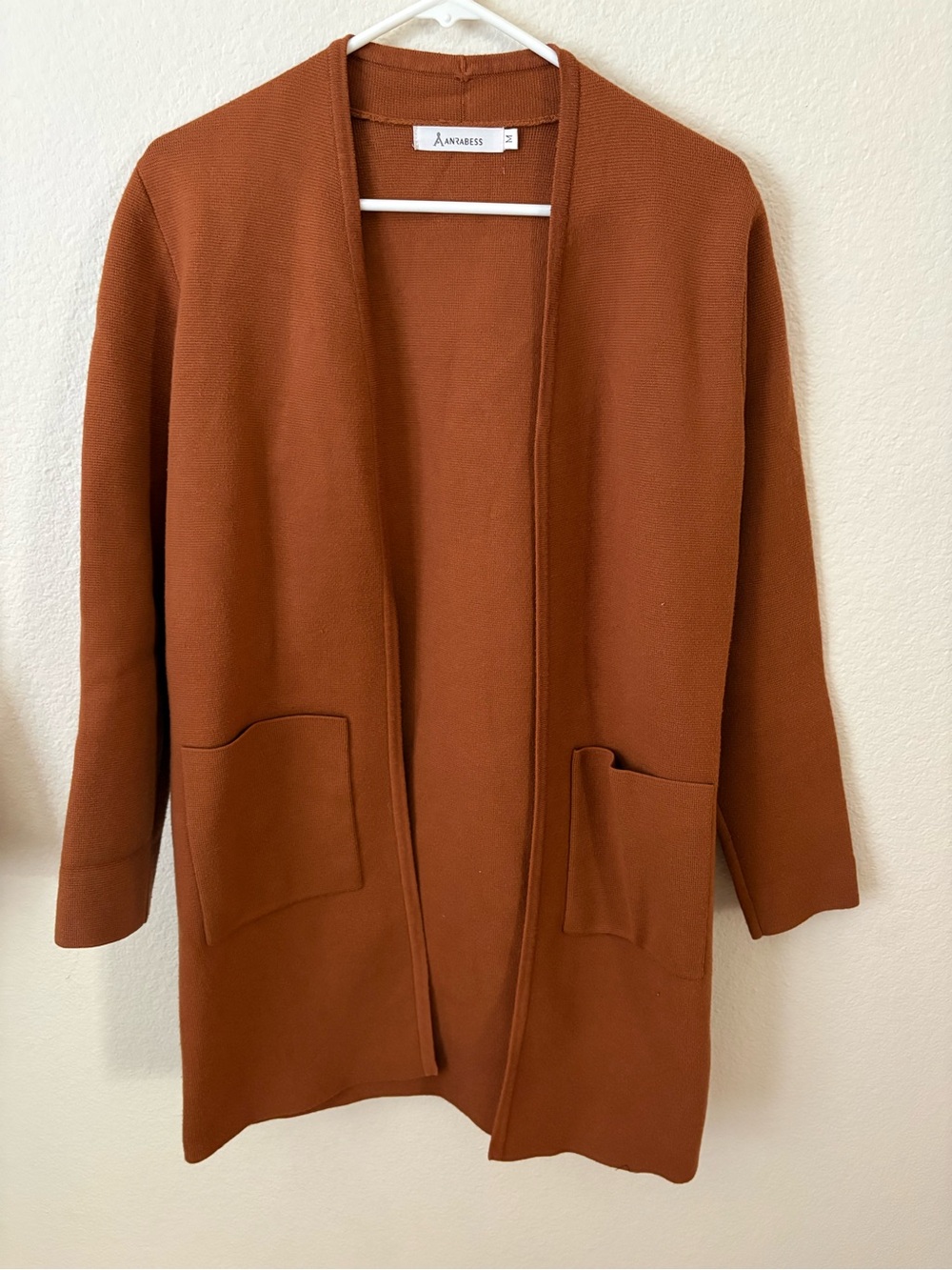 anrabess Open-Front Rust Cardigan with Front Pockets